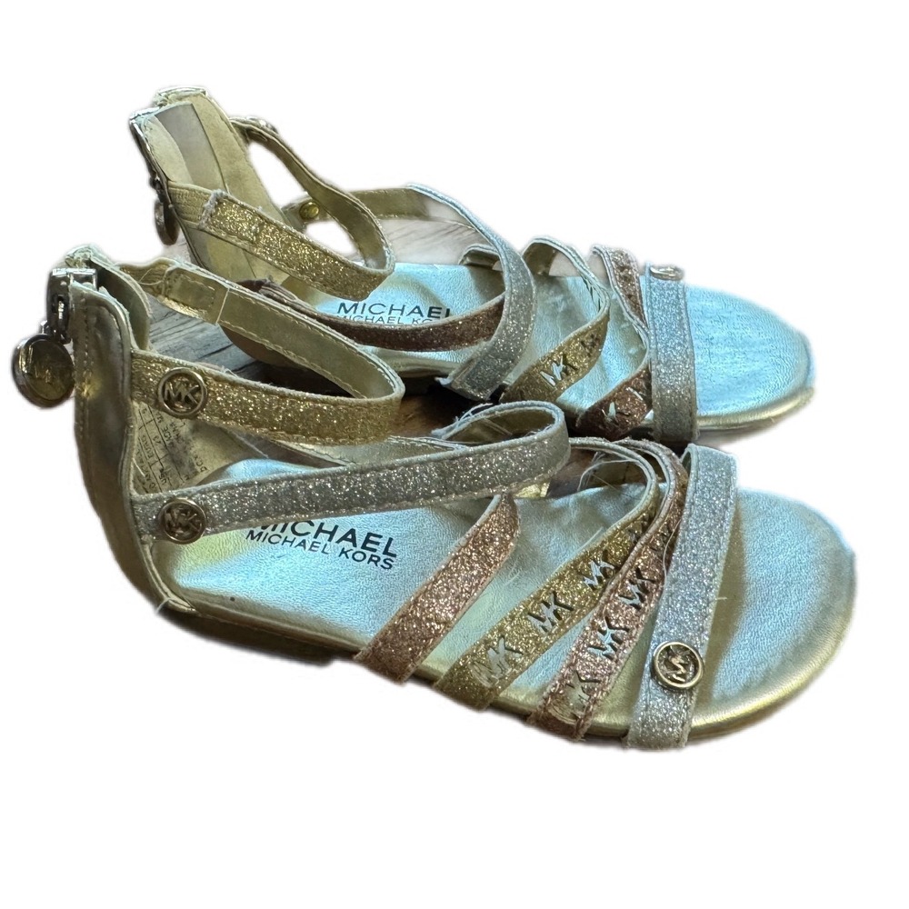 Michael Kors Daisy 3-T Gladiator Sandals Kids‎ 7 Gold Silver Rose Gold Good MK